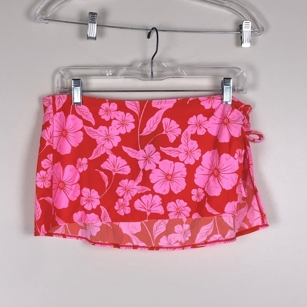 NWT Women's Cinch Side Skirt Cover Up - Wild Fable™ Orange/Pink Tropical Print - Picture 3 of 7